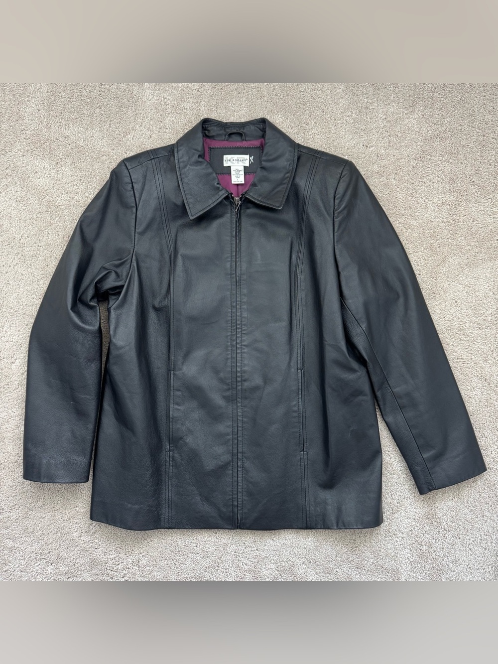 Kim Rogers Woman's Genuine Leather Lined Zip-Up Jacket Collared Sz Large